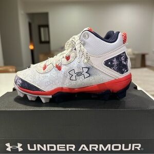 Under Armour Kids' Baseball Red, White and Blue Mid Cleats